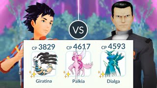 Shiny Origin Team vs Boss Giovanni in Pokemon GO [upl. by Ecirpac]