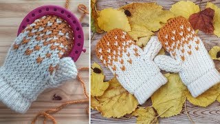 HOW TO KNIT LITTLE HEARTS MITTENS ON ROUND LOOM [upl. by Fahland]