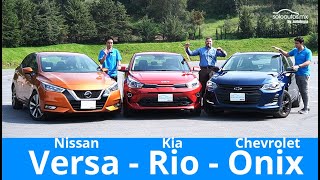 Chevrolet Onix  Kia Rio  Nissan Versa  Test Técnico Comparativo [upl. by Nilra587]