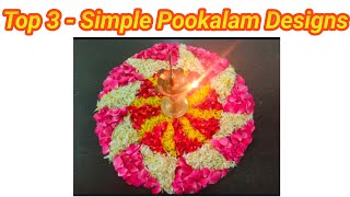 Top 3 simple onam pookalam designs with flowers  Onam Pookalam Designs [upl. by Cadal757]