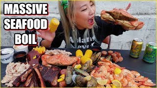 Massive Seafood Boil Mukbang RainaisCrazy [upl. by Boycey960]