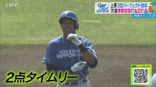 侍にも選出・万波の閃光タイムリー！実況・岡田ＡＮ「結果を残した！」も万波本人は「まだまだ」 ファイターズキャンプ最新情報 [upl. by Leahcimnoj]