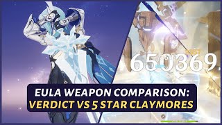 Genshin Impact  Eula Weapon Comparison  Is The New Claymore Good For Her  Verdict And Other 5★ [upl. by Bihas]