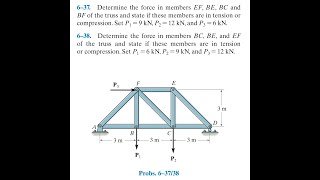 Statics 637  Determine the force in members EF BE BC and BF of the truss Tension or compression [upl. by Burrell]