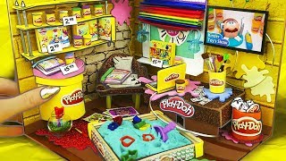 Miniature PLAY DOH SHOP  DOLLHOUSE  Sandpit Pool TV Window [upl. by Aldos]