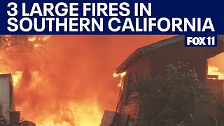 3 fires torch 4 Southern California counties destroying homes forcing evacuations [upl. by Noram]