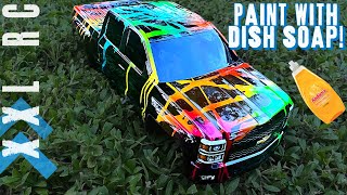 Paint with DISH SOAP  Unique Neon Calico Paint Job on an RC Car Body  XXL RC [upl. by Malliw]