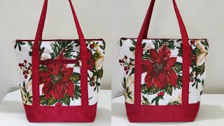 EASY CLOTH BAG MAKING AT HOME  SHOPPING BAG CUTTING AND STITCHING  DIY TOTE BAG WITH LINING [upl. by Lianne794]