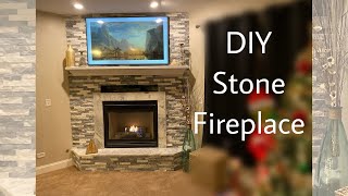 DIY Stone Fireplace Remodel w Marble Hearth [upl. by Analed]