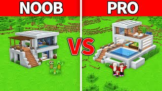 JJ Family amp Mikey Family  NOOB vs PRO  Modern House Build Challenge in Minecraft [upl. by Yrrum]