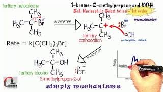 Simply Mechanisms 5 SN1 Reaction of 2bromo2methylpropane with aqueous KOH [upl. by Nagle]