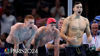 Great Britain wins mens 4x200m free relay US Australia take silver bronze  Paris Olympics [upl. by Sinoda]