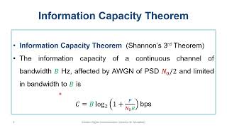 Capacity of A Gaussian Channel and Information Capacity Theorem [upl. by Ettessil]