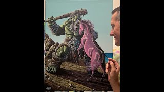 132 Painting a Cyclops and Unicorn Battle Scene  Acrylic Painting Tutorial  Marc Harvill Art [upl. by Ardnoyek549]