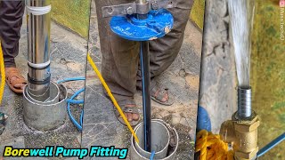 Borewell 1HP Texmo submersible pump installation Amazing Technique [upl. by Durgy]