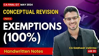 CA Final IDT GST Revision04  Exemptions from GST  May24  by CA Siddhesh Valimbe AIR 26 [upl. by Ellerey]