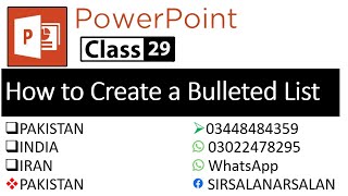 How to Create a Bulleted List in PowerPoint  Class 29 [upl. by Drhcir]