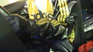 Adidas shiny sauna sweat suit and rubber glove night drive in city [upl. by Westfall769]