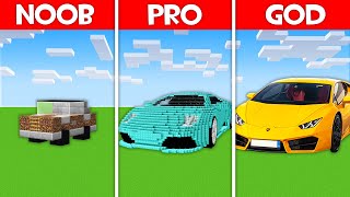 Minecraft Battle CAR HOUSE BUILD CHALLENGE  NOOB vs PRO vs HACKER vs GOD in Minecraft [upl. by Aicilaana396]