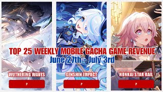 Top 25 Weekly Mobile Gacha Game Revenue June 27thJuly 3rd 2024 [upl. by Viviana]