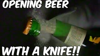 Cutting Beer Open with a Knife Awesome  Slow Mo Lab [upl. by Nitsua763]