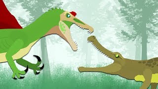 Dinosaurs cartoons battles Spinosaurus vs Sarcosuchus  DinoMania [upl. by Kreiner420]