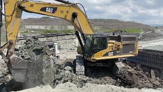 Caterpillar 365C Excavator Loading Overburden On Mercedes amp MAN 4 Axle Trucks [upl. by Ashley]