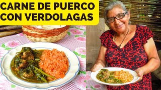 CARNE DE PUERCO CON VERDOLAGAS EN SALSA VERDELas corto de mi huerto ya se las había prometido [upl. by Eilyah]