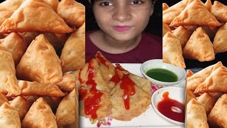 EATING ASMR SPICY SAMOSAS AND GREEN CHATNI TOMATOE SOS [upl. by Reinhard397]