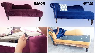 DIY  How to Reupholster a Chaise Lounge  chester sofa [upl. by Yrbua182]