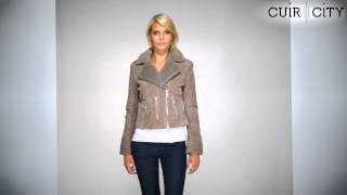 Blouson Cuir Femme Col Fourrure Amovible Oakwood  Alix Curly Toffee [upl. by Angus379]