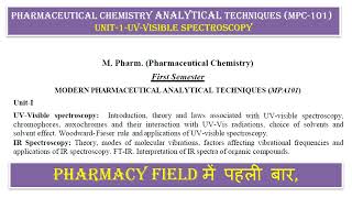 uv visible spectroscopy Mpharma chemistry Unit1 sem  Modern pharmaceutical Analytical Techniques [upl. by Mackintosh]