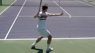 Richard Gasquet Forehand and Backhand from Back Perspective  Indian Wells 2013  BNP Paribas Open [upl. by Ardnait]