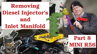 Part 8  Removing Diesel Injectors Inlet Manifold on 2009 R56 MINI Cooper Peugeot 16 HDI TDCI DV6 [upl. by Washko]