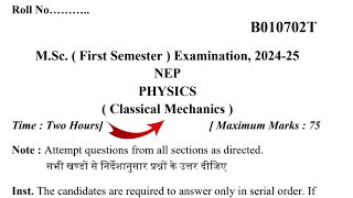 MSc Physics 1st Semester Classical Mechanics Question Paper 202425  MSc 1st Sem Physics Paper 2025 [upl. by Ecidna]