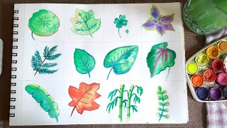 Different types of leaves drawing  Watercolor leaves painting tutorial Simple art ideas [upl. by Agon]