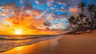 Cinematic Sunset  Copyright FREE sound  sunset beach sounds peace ocean waves 4k sound [upl. by Cost]