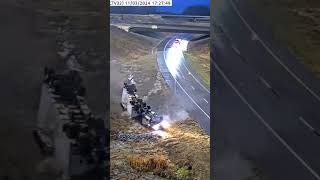 Semitruck Takes Ramp Too Fast amp Flips Onto Roof truck trucker crash [upl. by Wojcik]