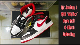 Air Jordan 1 Mid WhiteGym Red amp Black  Unboxing [upl. by Aciruam]