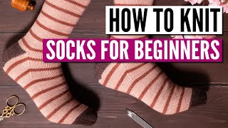 How to knit socks for beginners  Step by step tutorial really easy pattern [upl. by Reklaw]