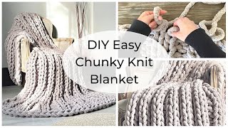 🧶 DIY Easy Chunky Knit Blanket  How to make a Chunky Blanket with hands  ASMR home decor 🪢 [upl. by Esined]