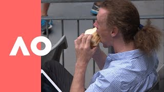 Six slice sandwich man prepping for Tiafoe v Dimitrov  Australian Open 2019 [upl. by Mad]