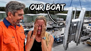 FLIPPING Our Boat with a 60 Ton Crane 😱 Aluminum Catamaran Build Pt 10 [upl. by Wellesley]