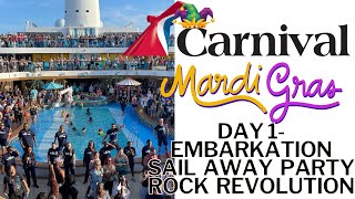 Carnival Mardi Gras Caribbean Vlog  Day 1 Embarkation Sail Away Party and Fahrenheit 555 [upl. by Etak3]