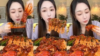 Asmr Mukbang Spicy Enoki Fat Meat Enoki Beef Rolls [upl. by Ellerud]