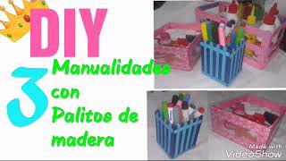 3 DIY con palitos de madera Manualidades con bajalengua Manualidades con palitos se chupete [upl. by Mahala]