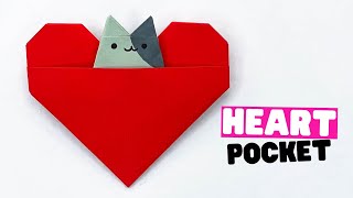 How to make ORIGAMI HEART origami heart pocket with origami cat rabbit and Pikachu [upl. by Rj463]