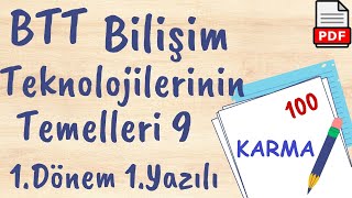 BTT Bilişim Teknolojilerinin Temelleri 9 Sınıf 1 Dönem 1 Yazılı Soruları PDF Karma Sınav [upl. by Eruot497]