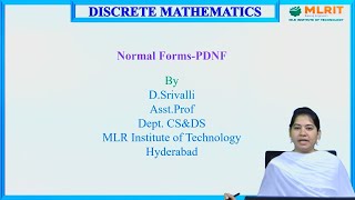 LEC09 Discrete mathematics  Normal FormsPDNF by Ms D Srivalli [upl. by Eleni33]