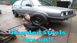 Banding and Painting the Steel Wheels on my VW Mk2 Golf [upl. by Tnelc960]